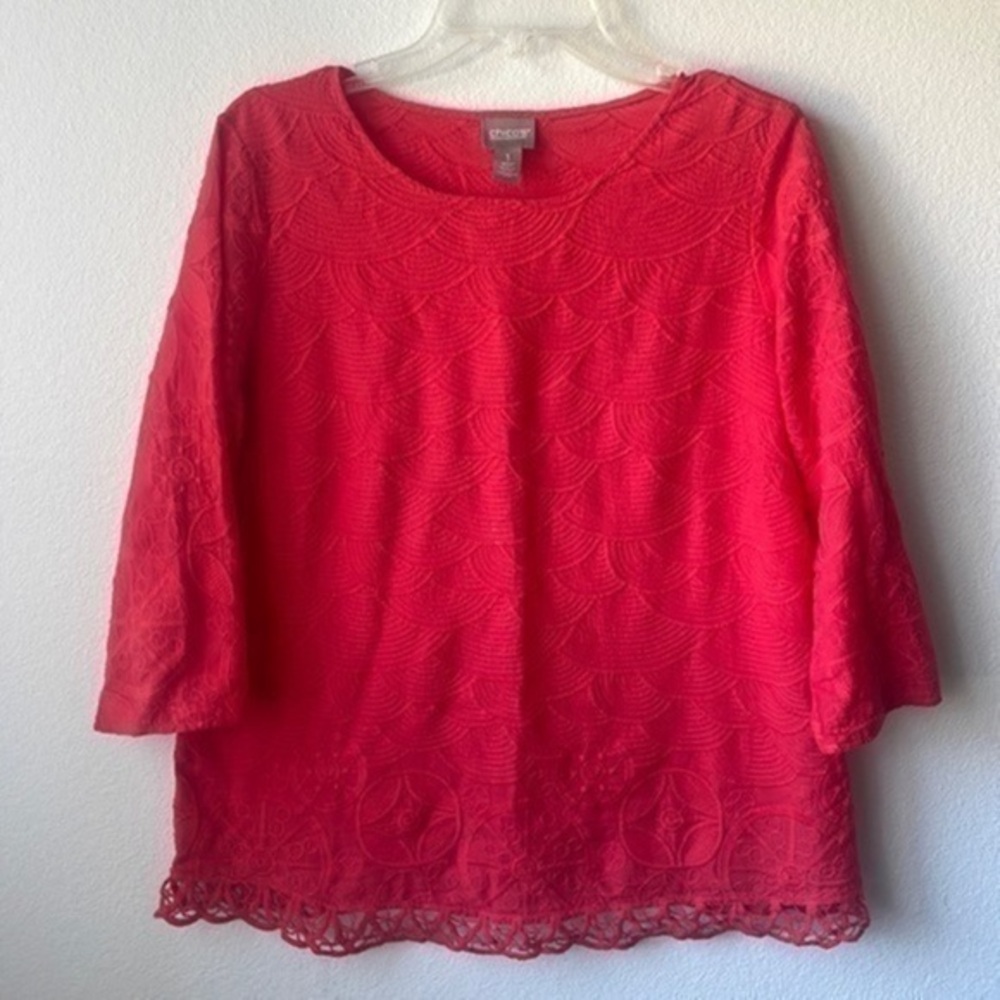 Chicos top size 10 bright watermelon coral color